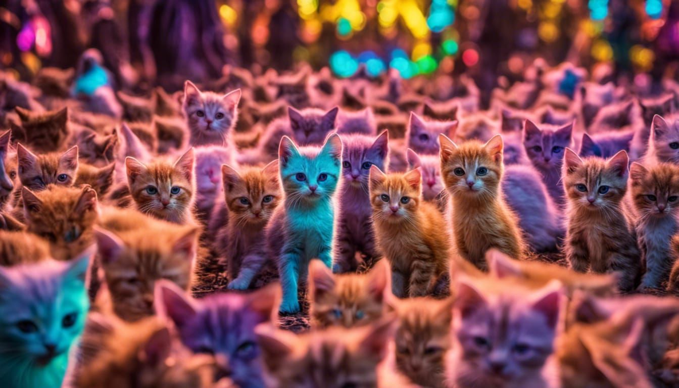 Electric Kittens in Vibrant Neon Rave Scene