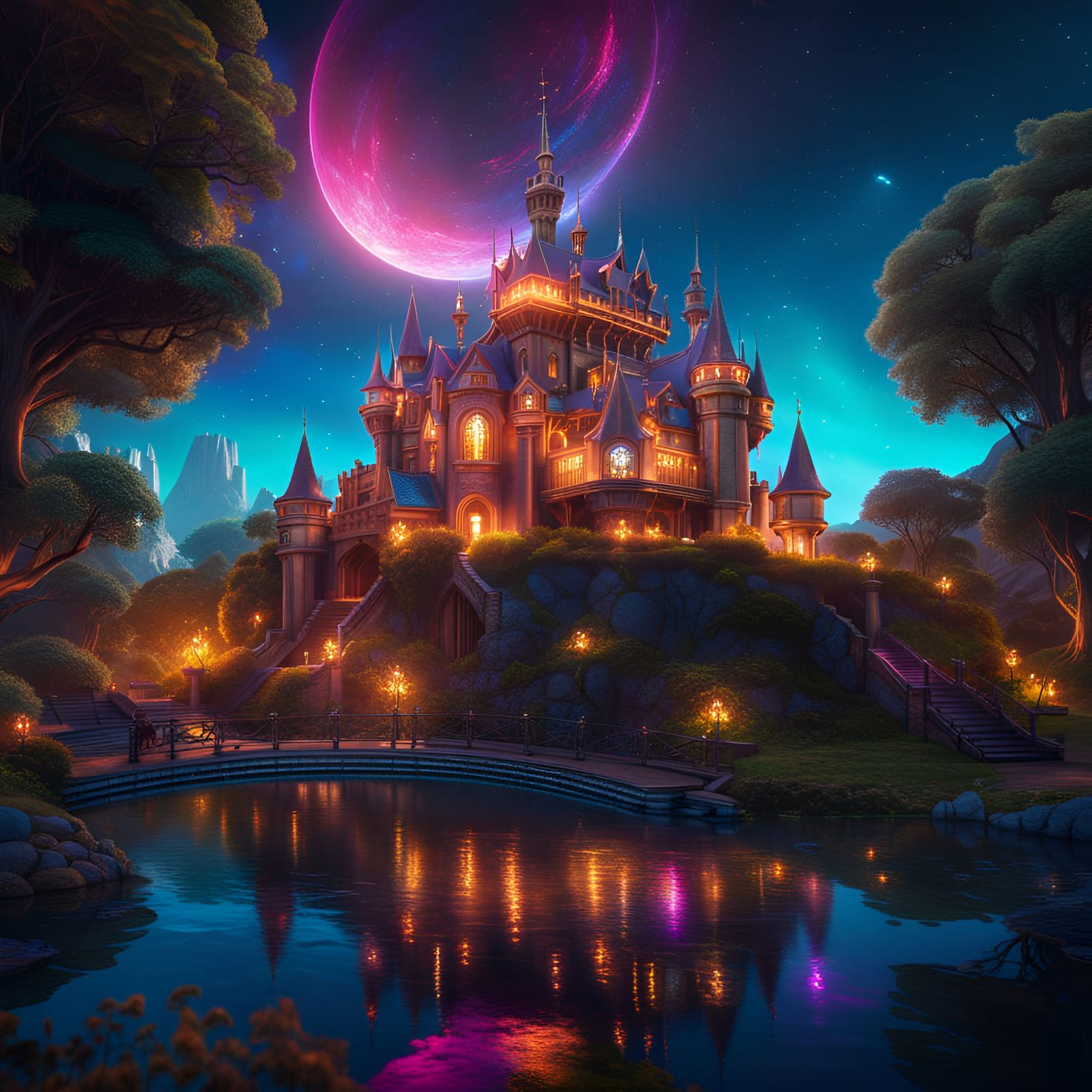 Fantasy Castle in Vibrant Outer Space