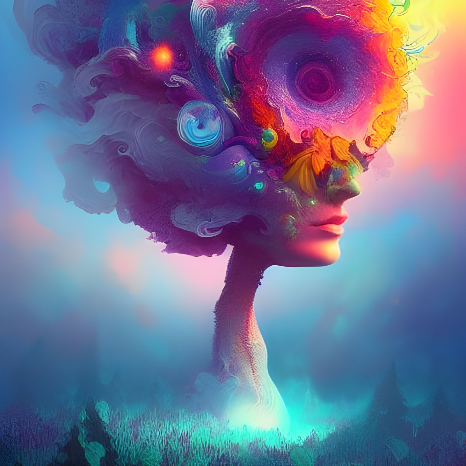 Dreamlike Journey in Vibrant Psychedelic Landscapes