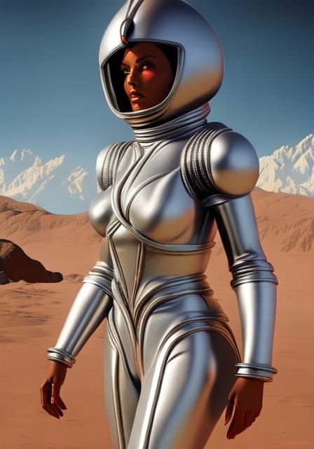 Retro Space Siren Stands on the Lunar Surface