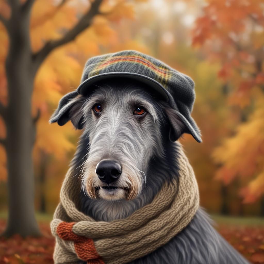 Hyper Realistic Scottish Deerhound in Autumn Attire