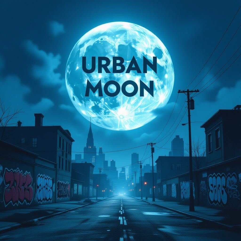Eerie Urban Moon Over Desolate Cityscape