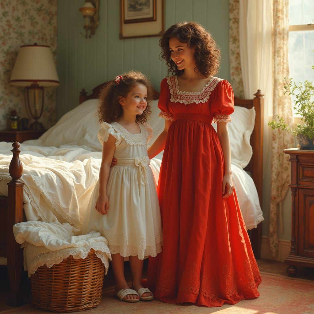 Cozy Domestic Scene in Impasto Oil Painting Style