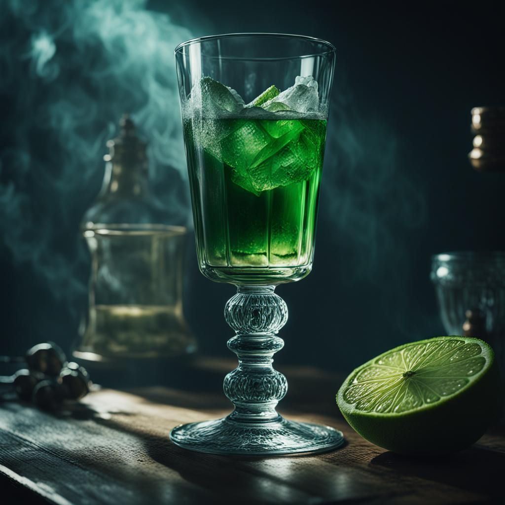 Epic Cinematic Absinthe Portrait in Maximalist Digital Style