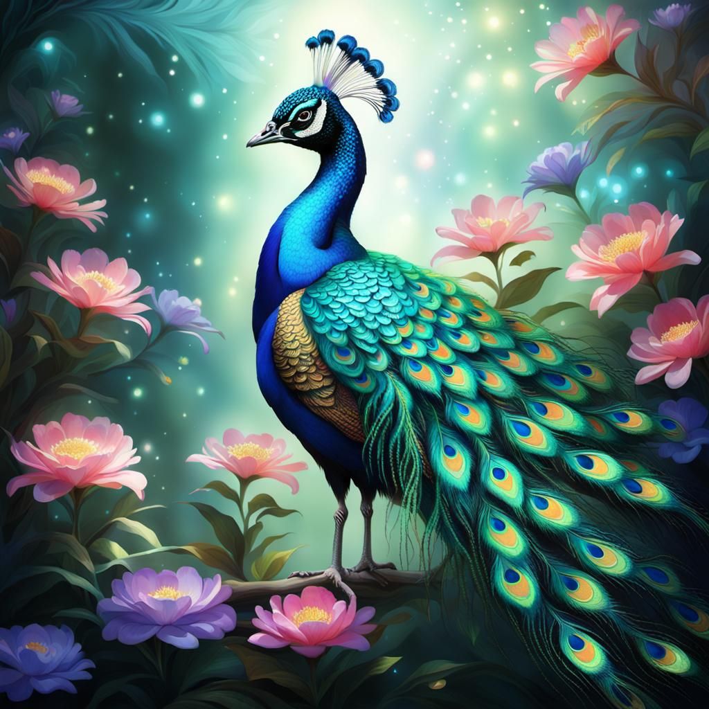 Beautiful luminous iridescent shining peacock beautiful flow...