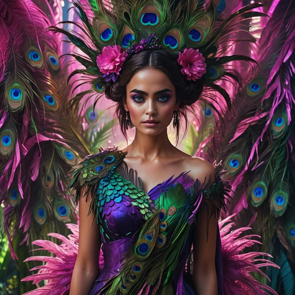 Surreal Goddess in Vibrant Tropical Paradise