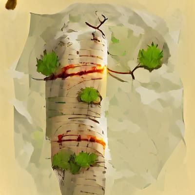 Birch Tree in Watercolor Style