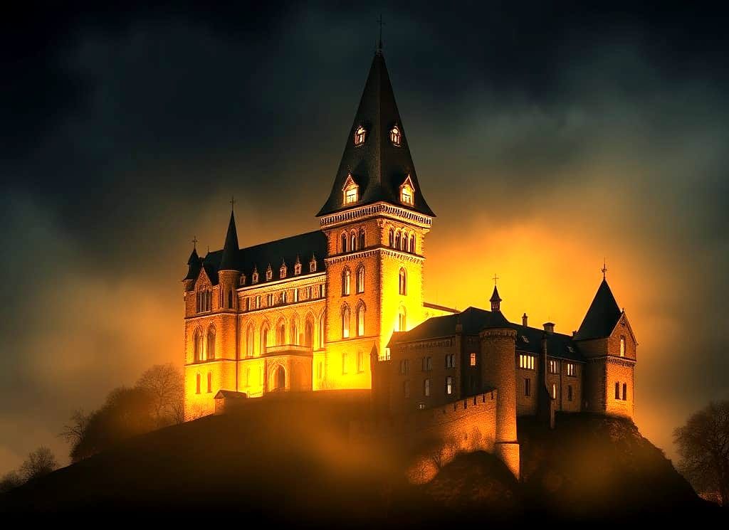 Bran Castle at Night, Transylvania, in a Comic Book Art Styl...