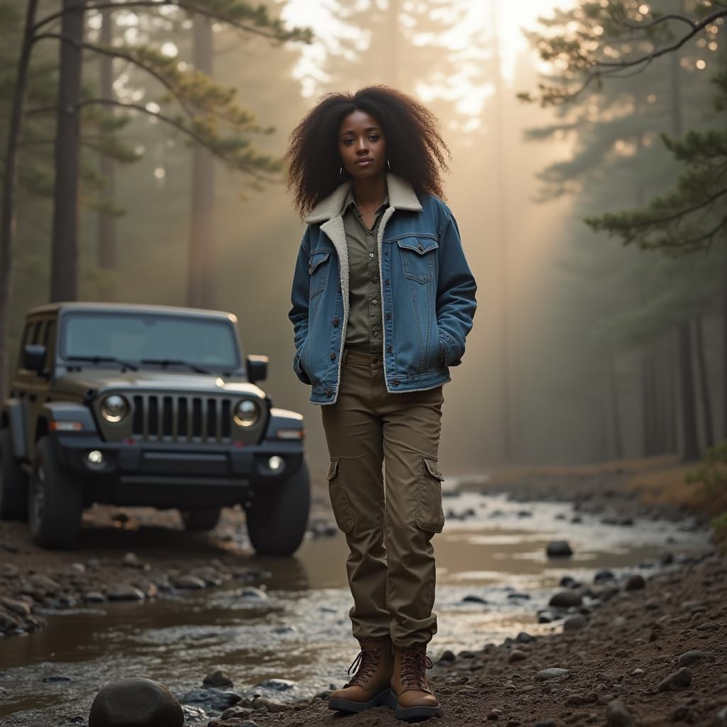 Hyperrealistic Photo of African American Woman in Forest