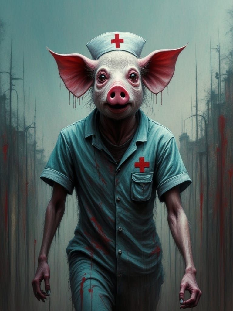 Surreal Nurse Pigman Intrudes in Smog-Filled Chaos