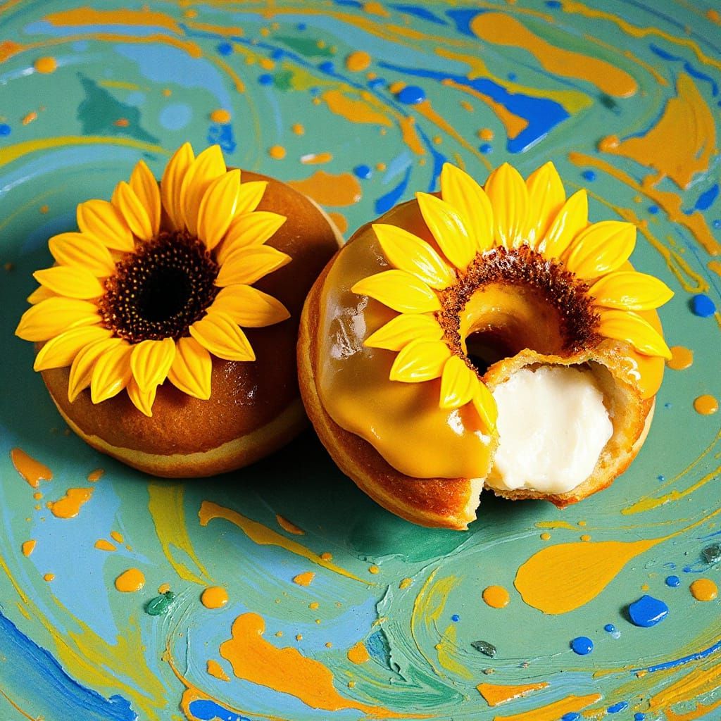 Sunflower Donuts in Post-Impressionist Style