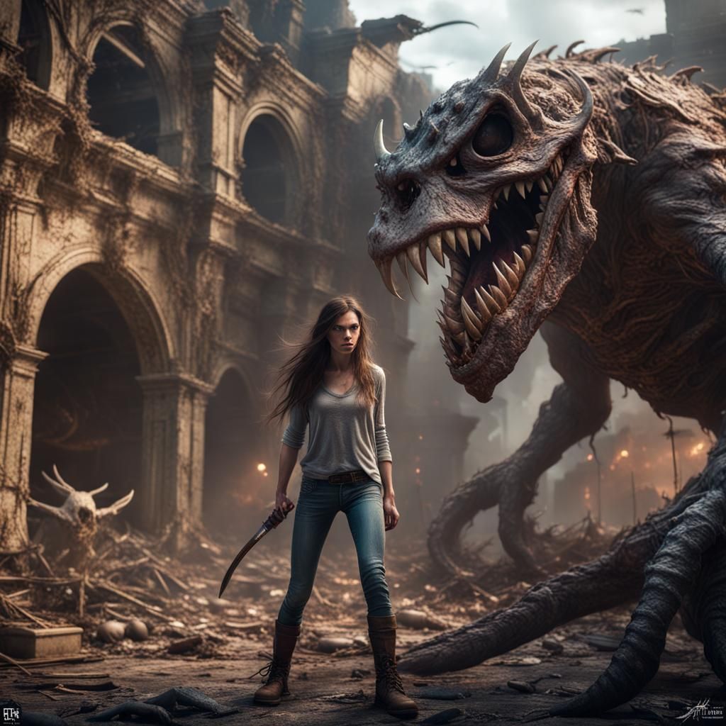 Heroine Battles Fearsome Creatures in Post-Apocalyptic Waste...
