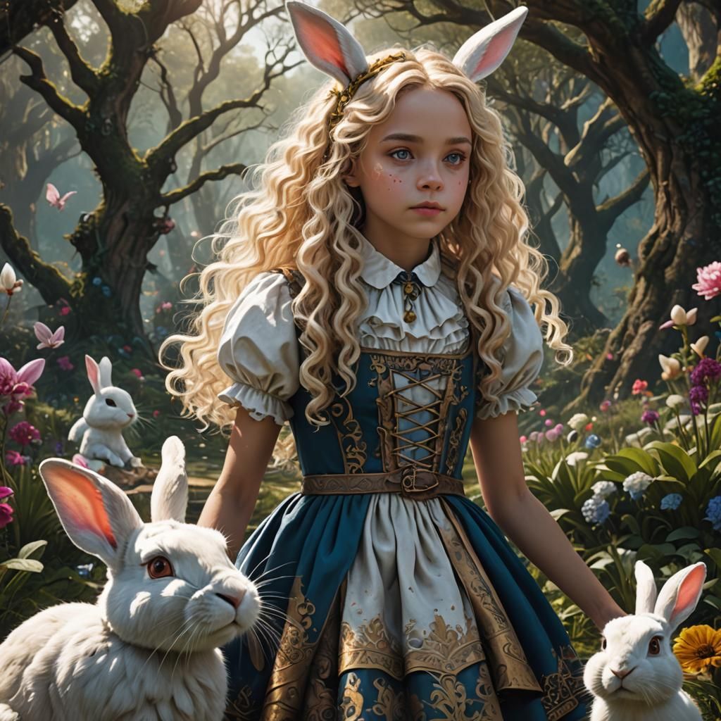 Young Blonde Girl in Enchanted Wonderland Encounter