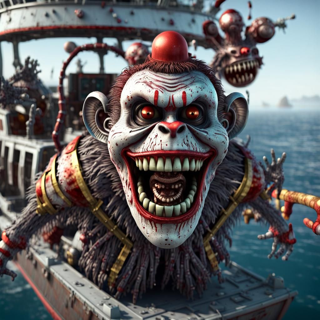 Cyberpunk Apocalypse: Grinning Maniac on a Futuristic Submar...