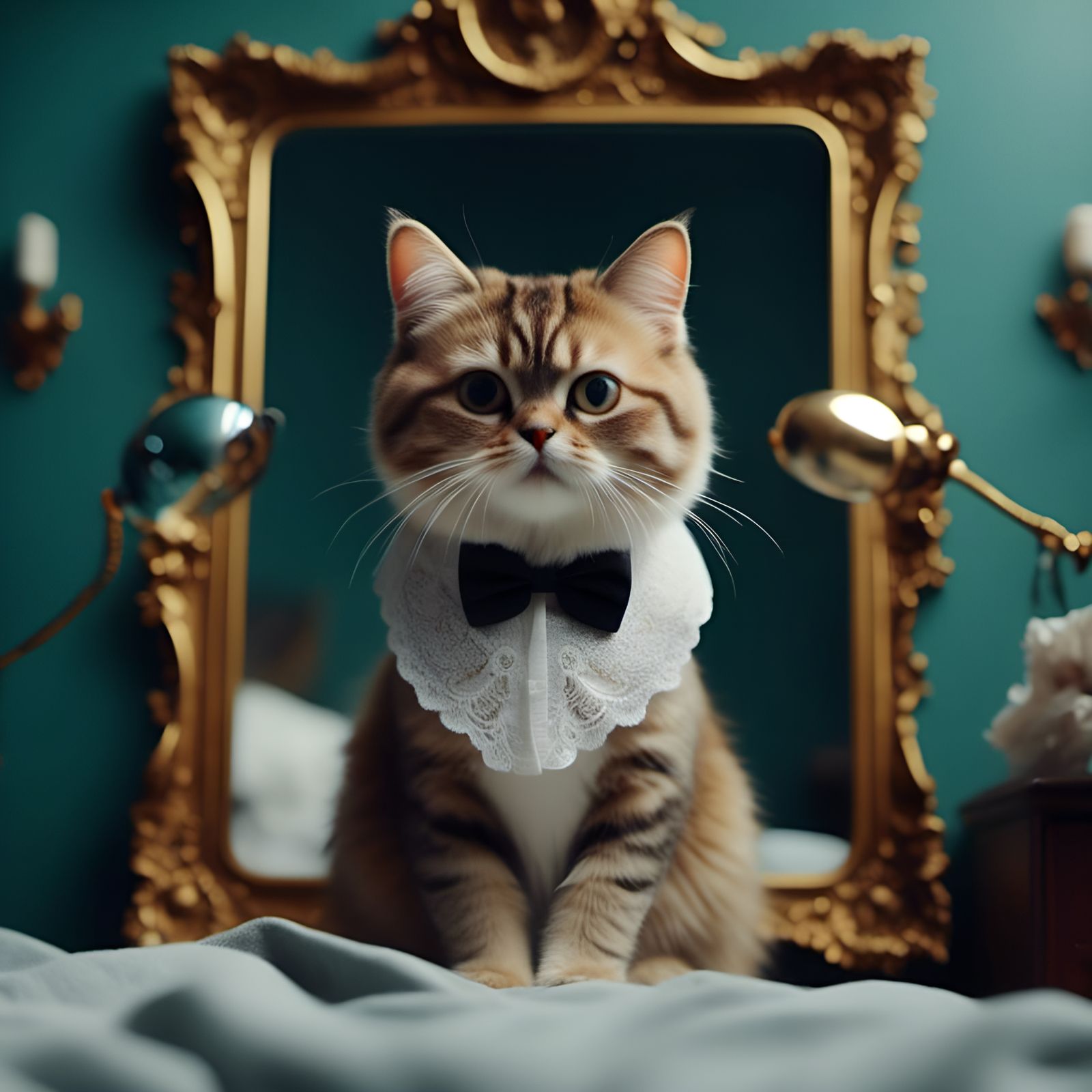 Feline Princess Confidently Looks in the Mirror
