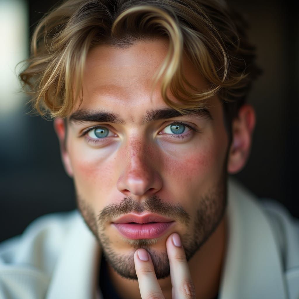 Intimate Portrait of Young Man with Blond Hair