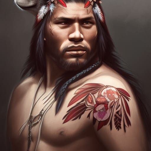 Native American Wolf Man Portrait in Digital Art Style