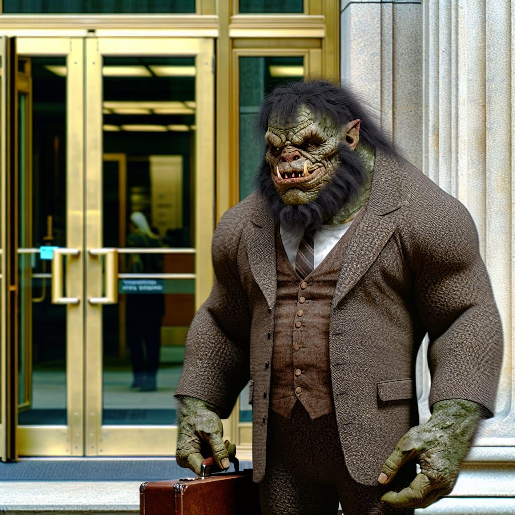 Hyperrealistic Hyper-Maximalist Beast in Tweed Suit Stands B...