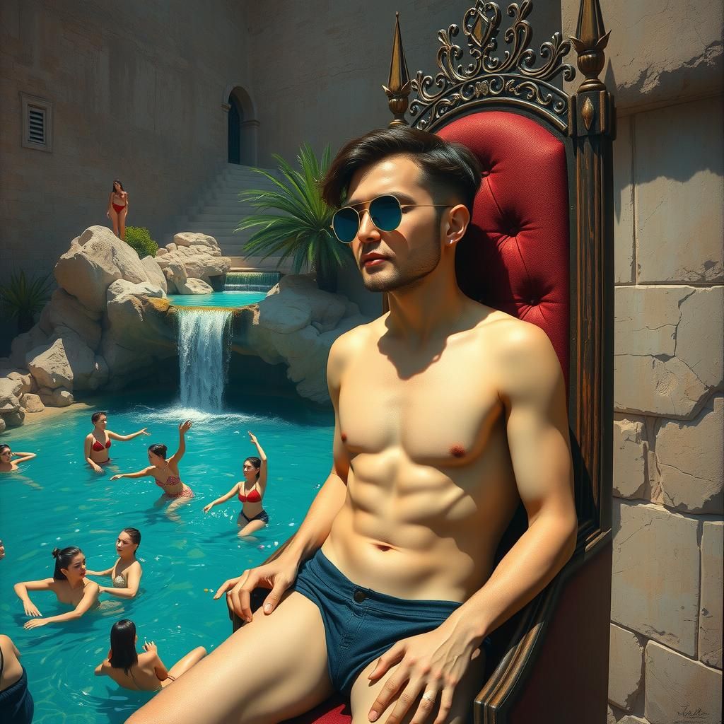 Glamorous Man Reigns Supreme in a Whimsical Oasis
