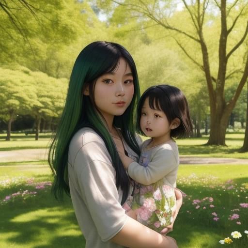 Young Asian-American Sisters Embrace on Sunny Day in Forest