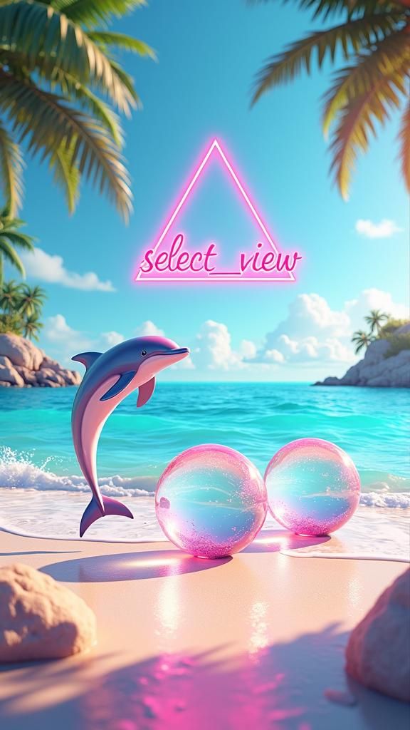 Vibrant Beach Scene in Cyberpunk Color Palette