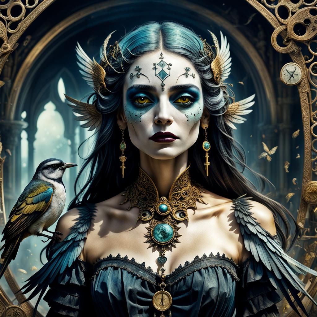 beautiful woman with a mystical bird