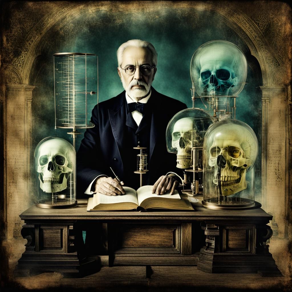 Ethereal Portrait of a Scholar Lost in Gothic Mathematics