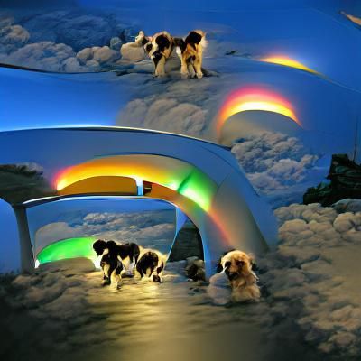 Puppies Crossing the Rainbow Bridge in Vibrant Colors