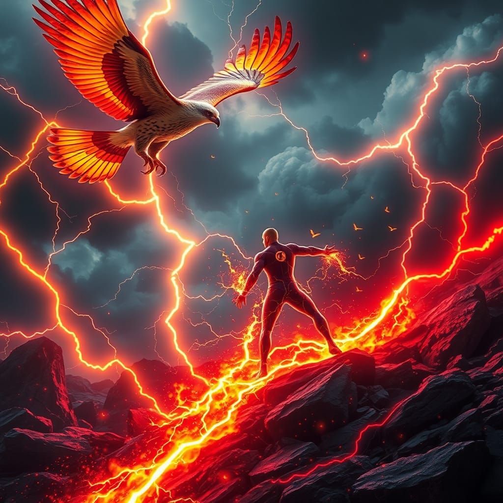 Lightning-Fueled Speedster Battles with Stormy Falcon in Art...