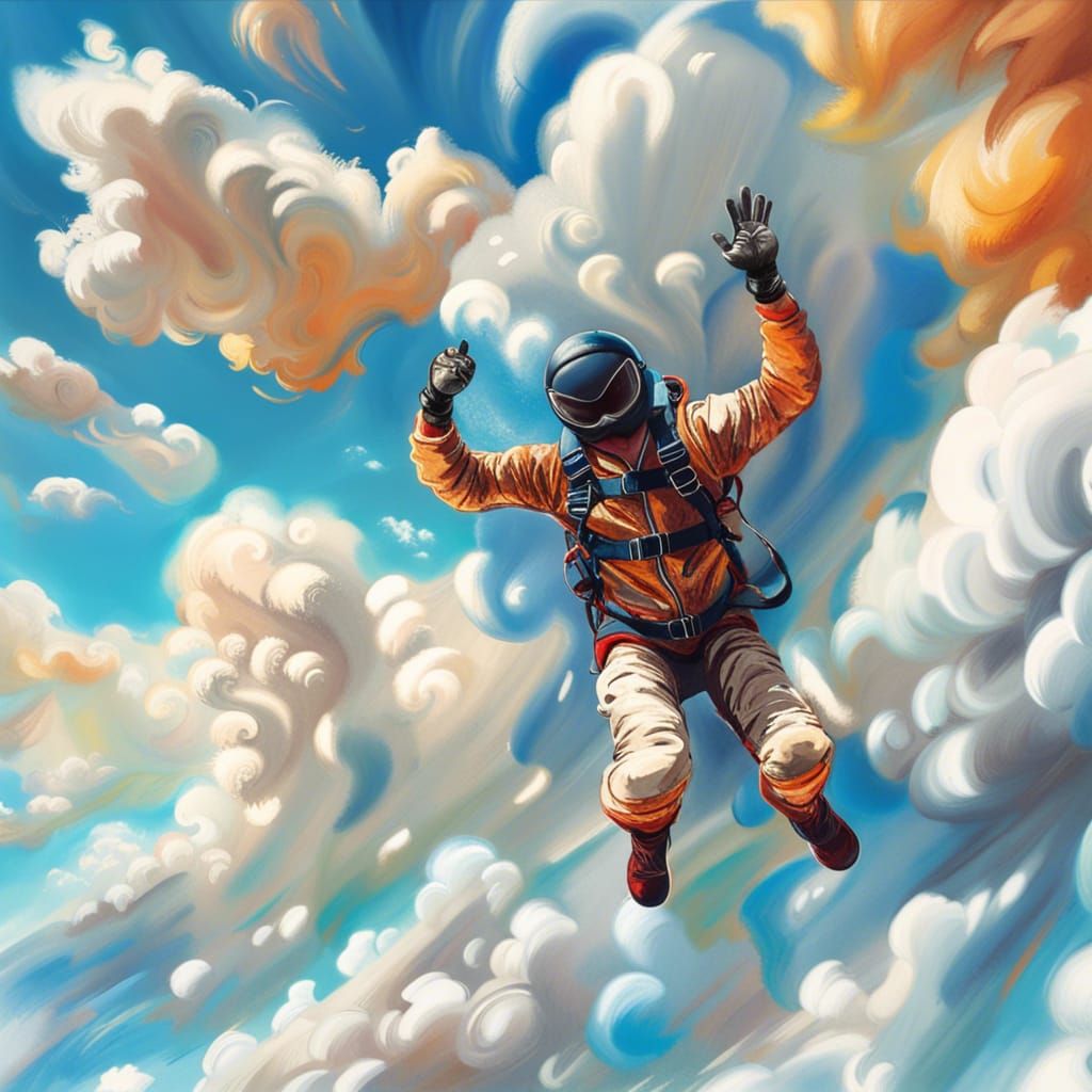 Ethereal Skydiver's Dream in Vibrant Oil Painting Style