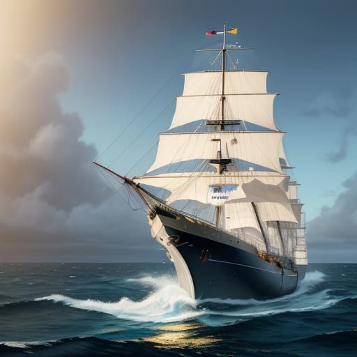 Naval Frigate in Digital Painting Style