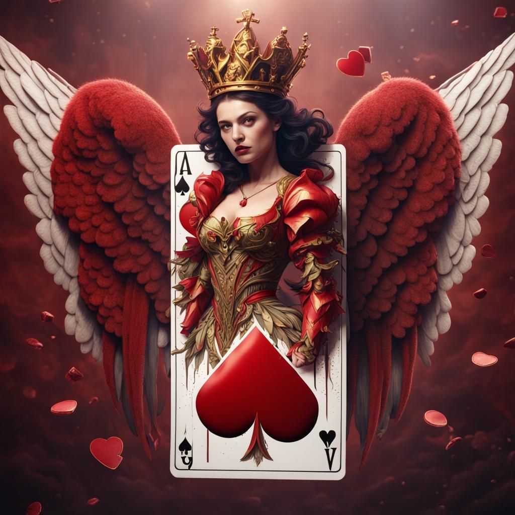 Fantastical Queen of Hearts with Wings in Vibrant Matte Pain...