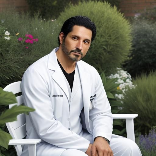 Latin Gentleman in Garden Reflects