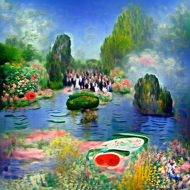 Impressionist Water Lilies in Soft Pastel Colors