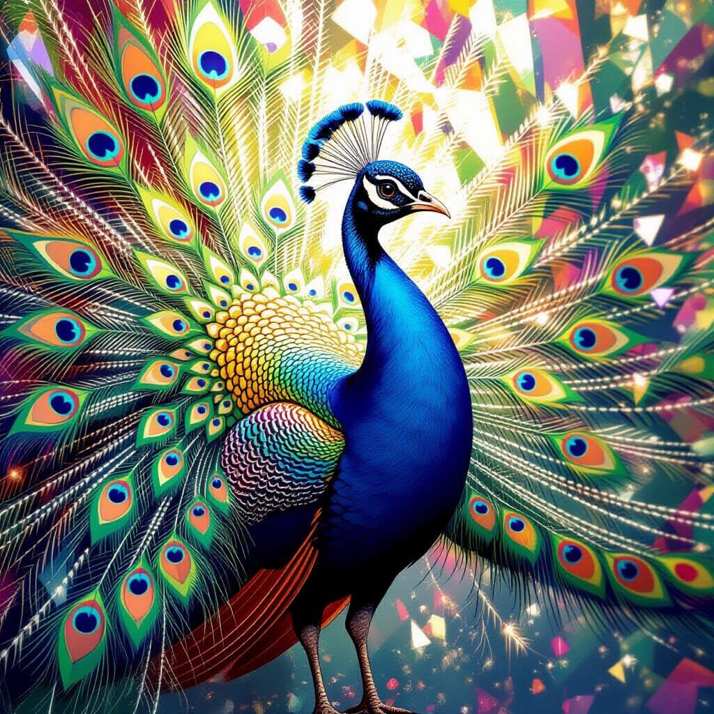 Peacock Adorned with Iridescent Plumage: Digital Art