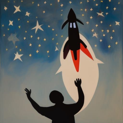 Galactic Dreams in Oil, a Toy Rocket Among Cosmic Beauty