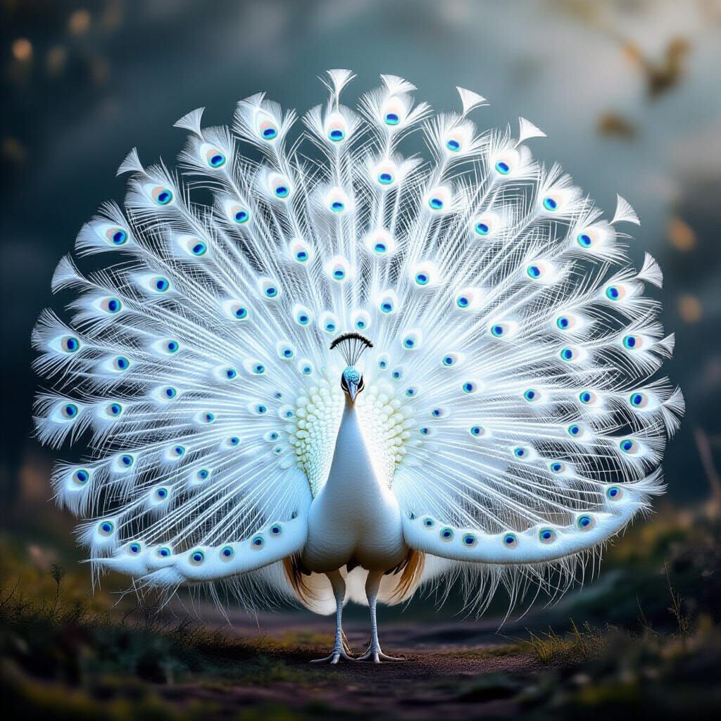 Majestic White Peacock Displays Vibrant Feathers
