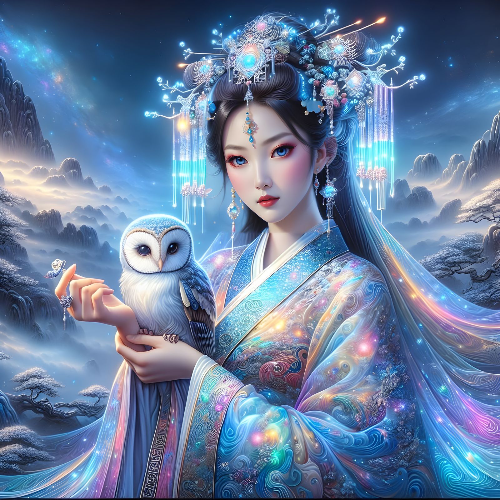 Chinese Princess with Owl in Manga Style