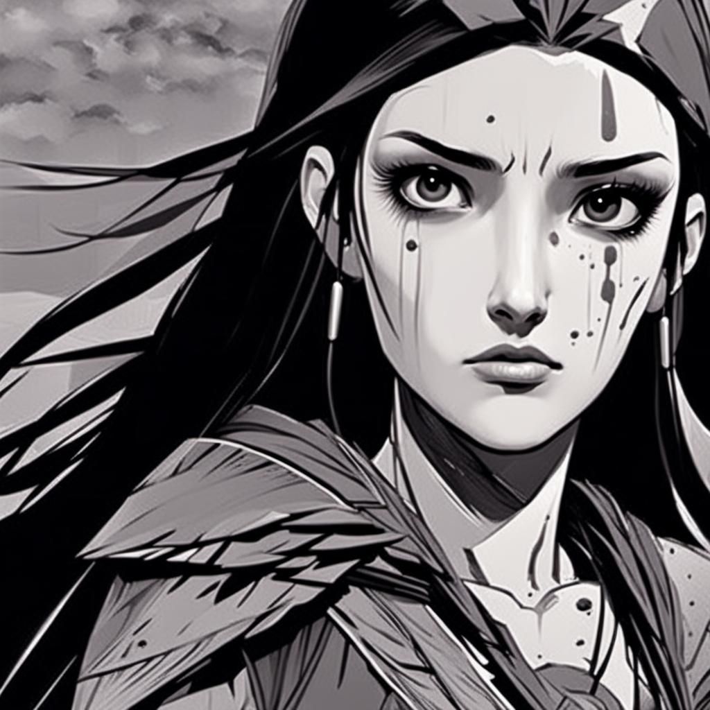 Ethereal Graphite Warrior in Deep Black and White