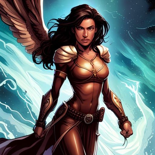 Latina Warrior Angel of Wisdom in Comic Book Style
