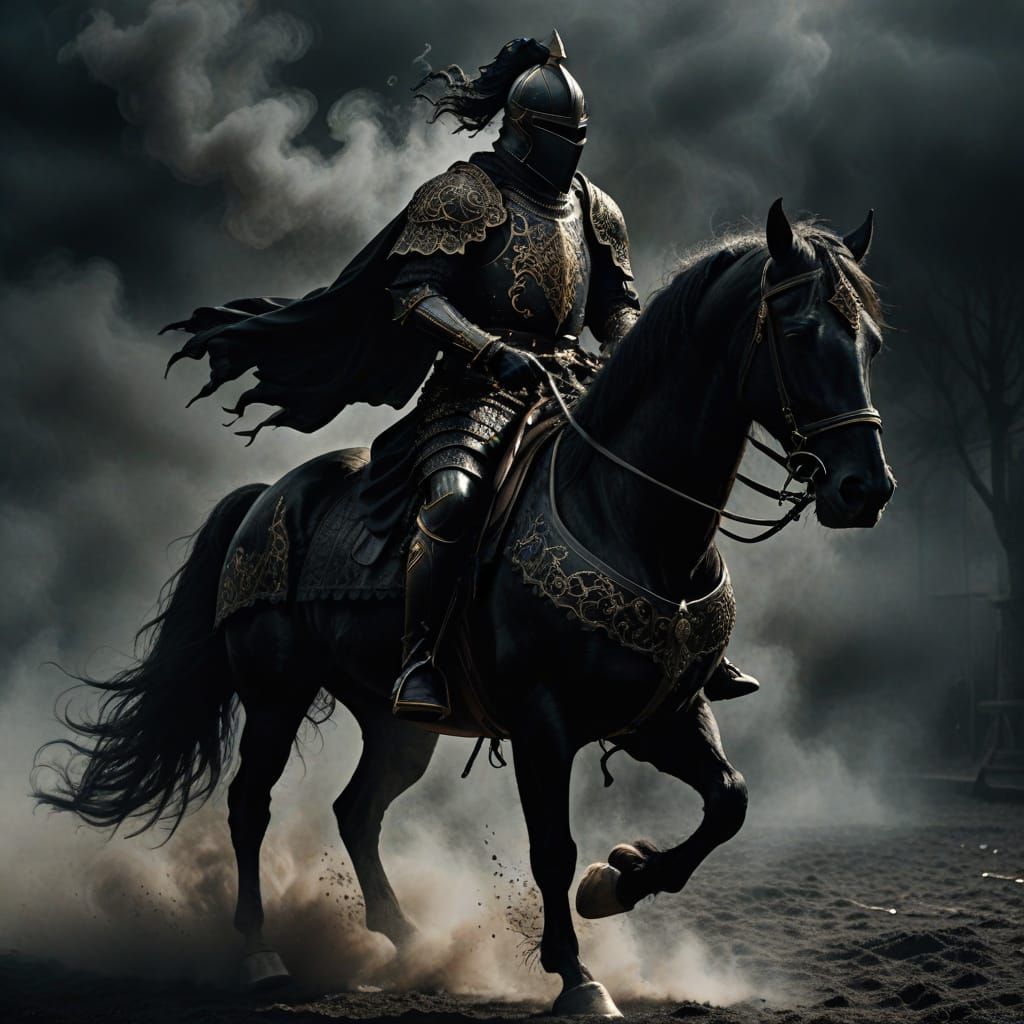 Black Knight Rides Forth in Gothic Dark Fantasy