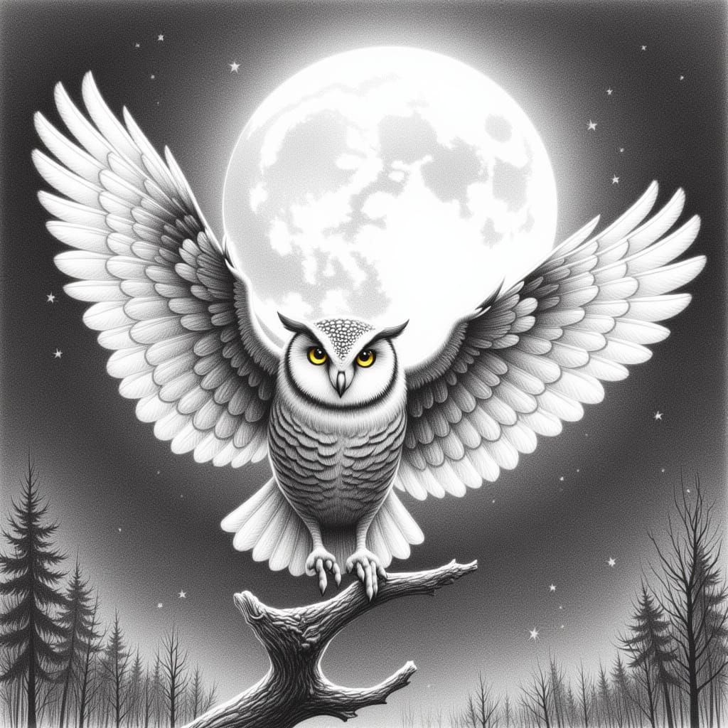 Majestic Owl Takes Flight Under Full Moon