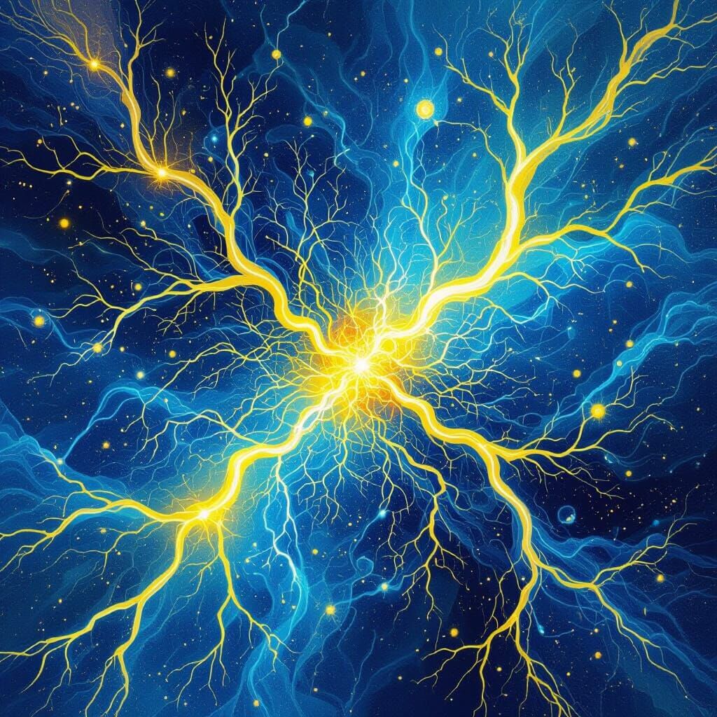 Abstract Neural Pathways in Electric Blue and Yellow