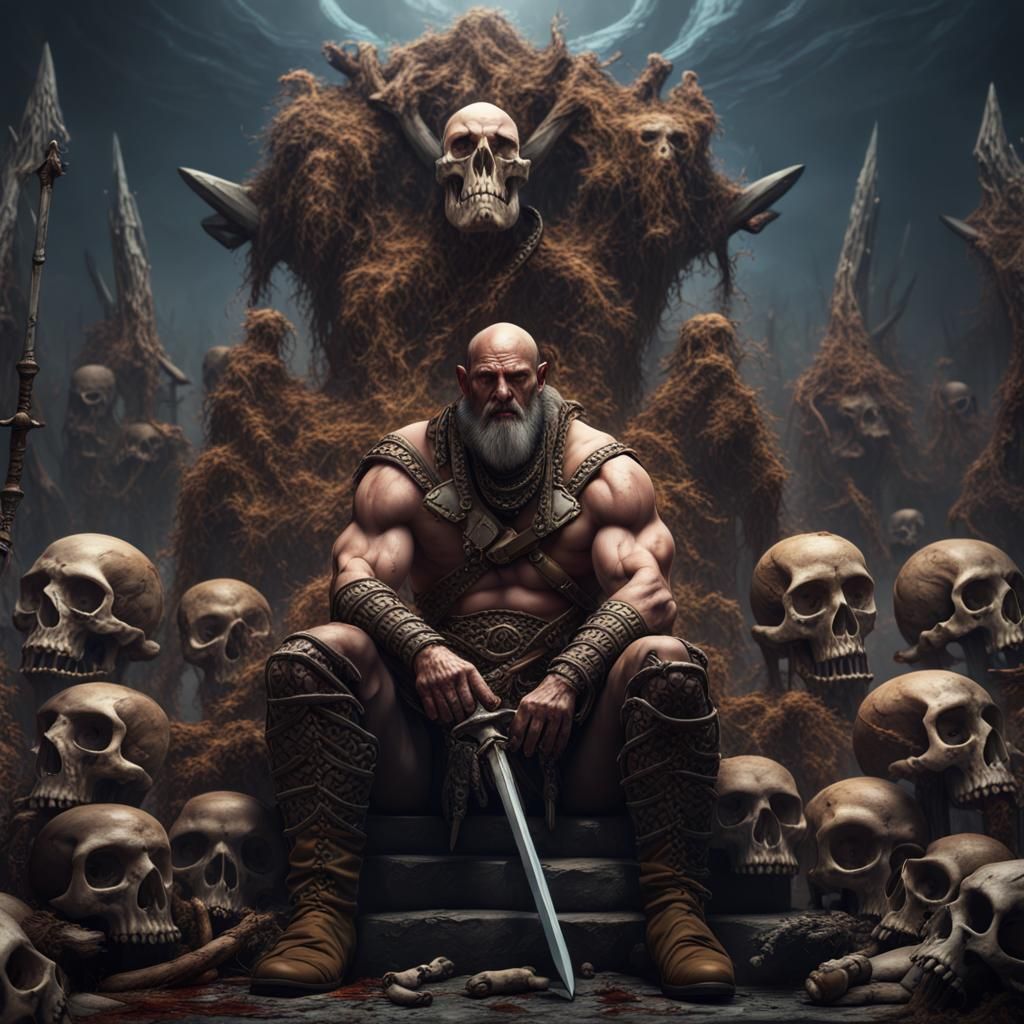 Fantastical Portrait of a Weary Barbarian in Vivid Colors