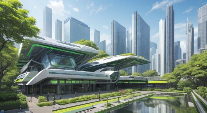 Eco-Friendly Metro Park in Vibrant Futuristic Style