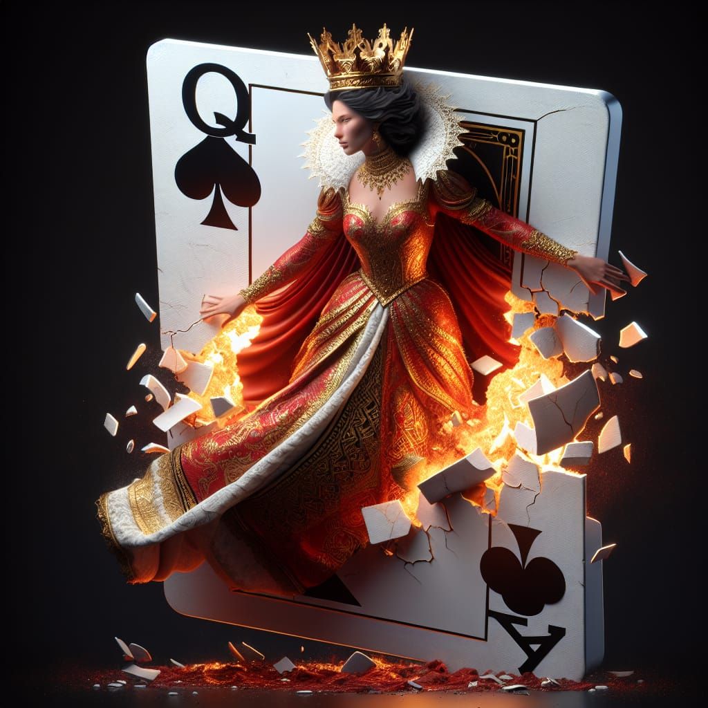 Elegant Queen of Spades Emerges from a Playing Card in Hyper...