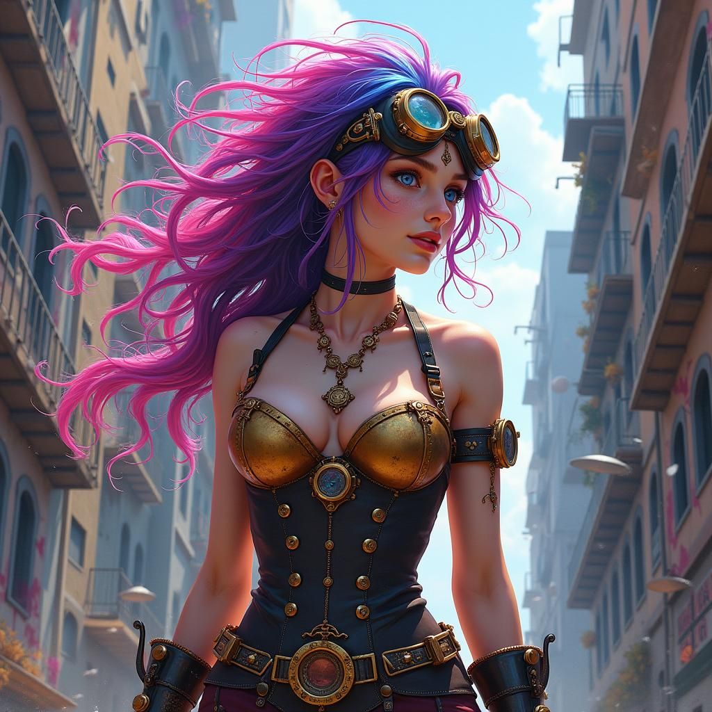 Eladrin Battle Smith Artificer in Vibrant Steampunk Fantasy