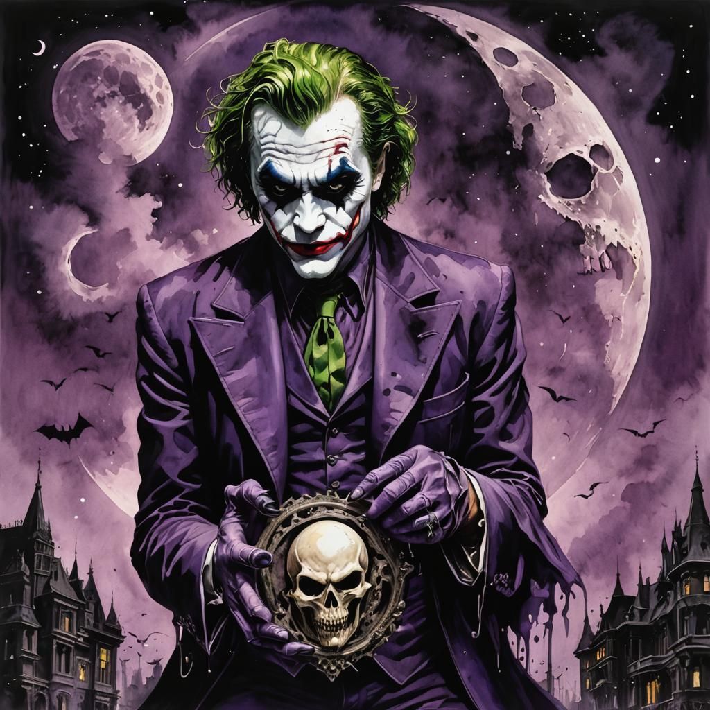 Dark Joker in a Macabre Night Scene as Ink Painting