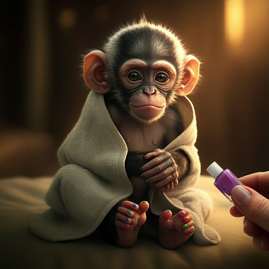 Hyper-Realistic 3D Baby Monkey Pedicure Scene