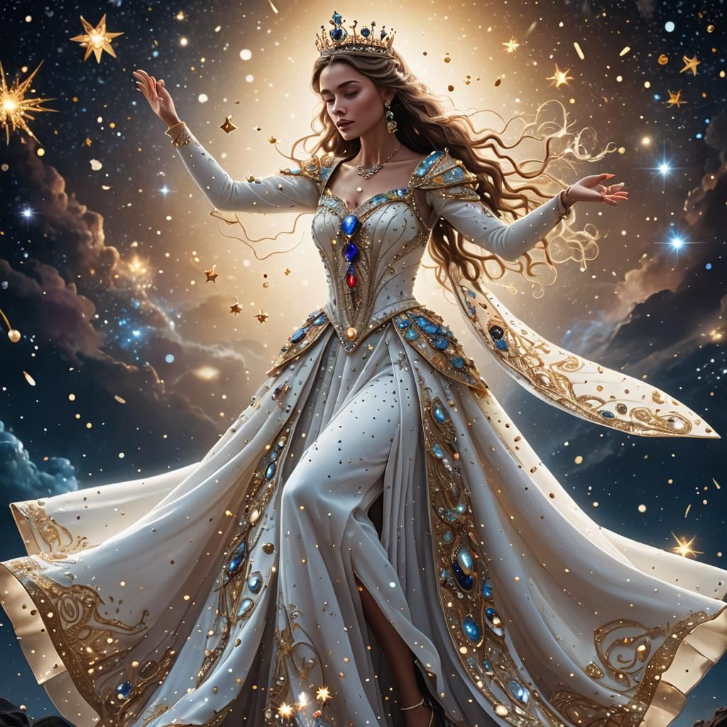 Starlight Queen in Majestic, Gemstone-Adorned Regalia